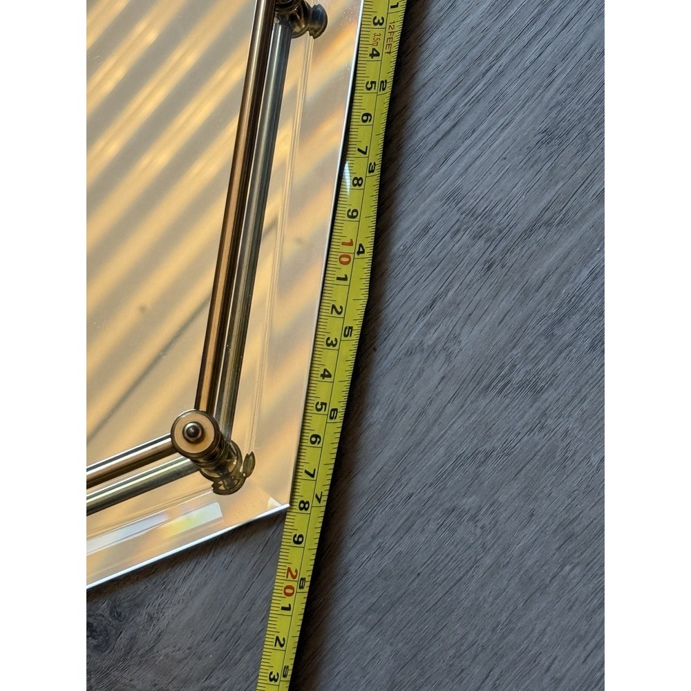 Hexagon Beveled Mirrored Vanity Tray Brass Tone Rail VTG Hollywood Regency 12" - Picture 7 of 7